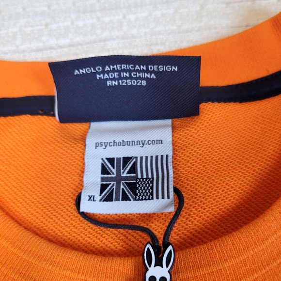 Psycho Bunny Mischief NWT XL Sweatshirt Logo Embroidered Cotton Orange Crewneck - Picture 11 of 15